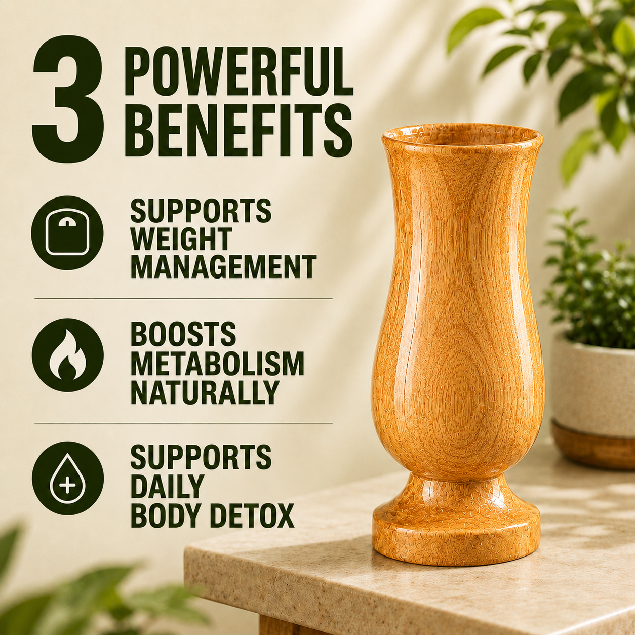 Weight Loss and Body Detox Wooden Water Glass (100% Natural)